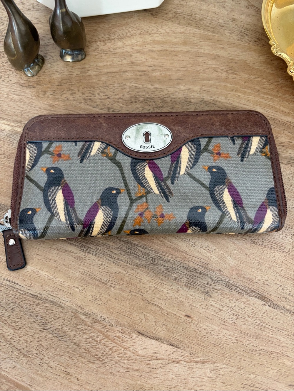 Fossil Zip Around Wallet Bird Print Canvas
